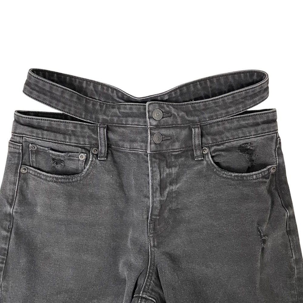 American Eagle Baggy Straight Jeans Womens 6 Long Black Cutout Double Waist Y2K - Picture 4 of 14